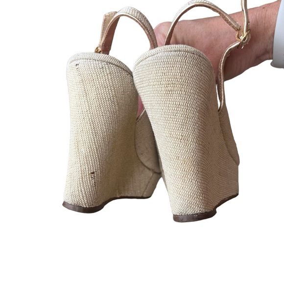 Lilly Pulitzer Picture Perfect Canvas Wedge Heel Sandals Gold Beige Size 7 M - Picture 7 of 9
